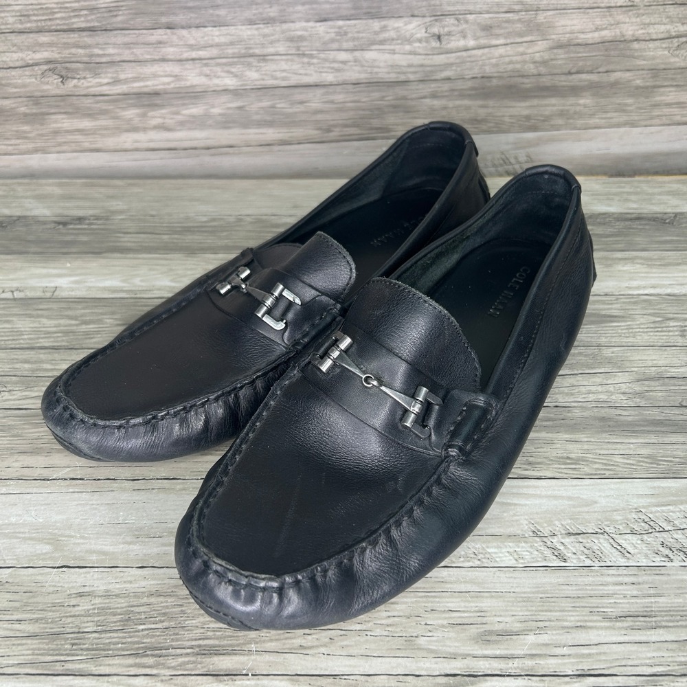 Cole Haan Somerset Link Bit Loafers Men 10.5 Black Leather Slip On Driving Shoes